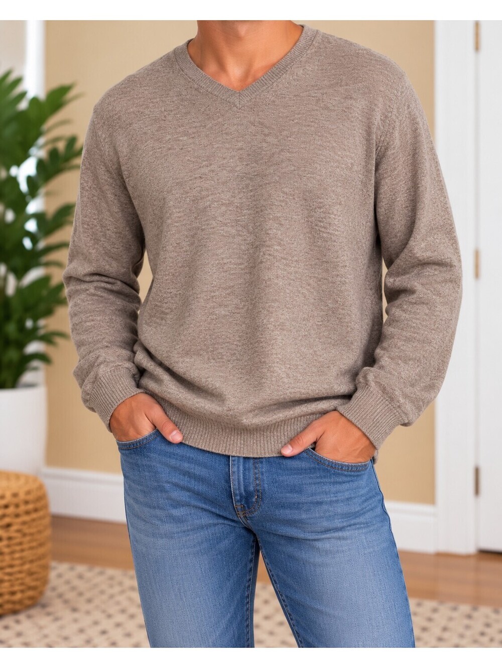 Weatherproof Vintage Men’s XL Cotton Cashmere V-Neck Sweater Taupe/Brown
